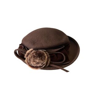 Galliano Sorbatti 100% Wool Hat Women's One Size Faux Fur Italy Brown
